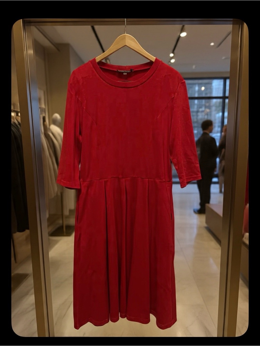 Women's Red Midi Dress with Three-Quarter Sleeves